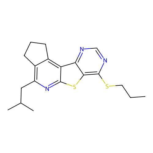 4-(2-methylpropyl)-7-(propylsulfanyl)-2,3-dihydro-1H-cyclopenta[4',5']pyrido[3',2':4,5]thieno[3,2-d]pyrimidine structure