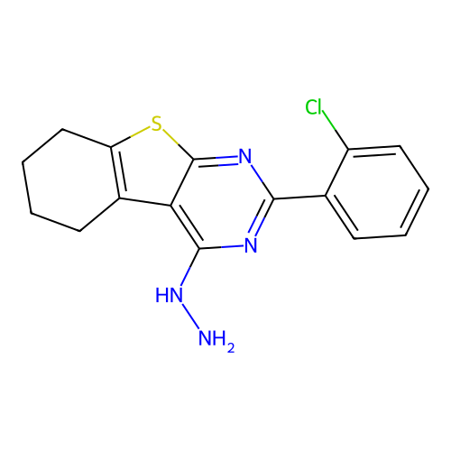 [2-(2-Chloro-phenyl)-5,6,7,8-tetrahydro-benzo[4,5]thieno[2,3-d]pyrimidin-4-yl]-hydrazine structure