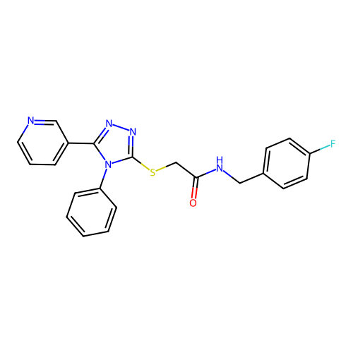 N-[(4-fluorophenyl)methyl]-2-[(4-phenyl-5-pyridin-3-yl-1,2,4-triazol-3-yl)sulfanyl]acetamide structure