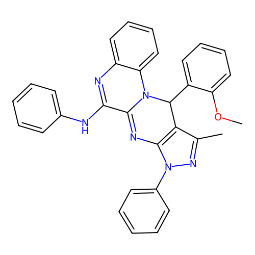 11-(2-methoxyphenyl)-10-methyl-N,8-diphenyl-8,11-dihydropyrazolo[3',4':4,5]pyrimido[1,2-a]quinoxalin-6-amine structure