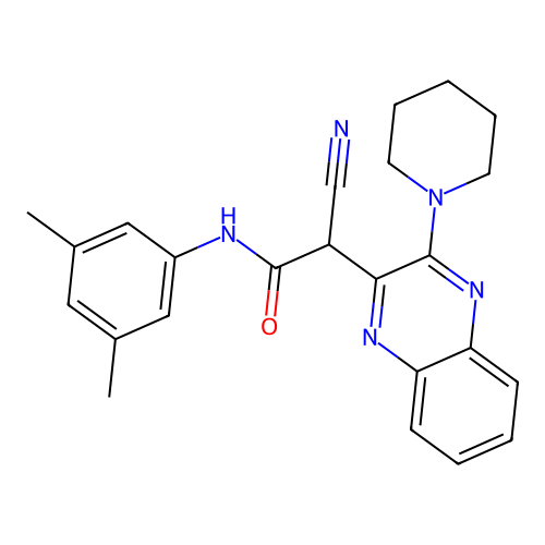 2-cyano-N-(3,5-dimethylphenyl)-2-(3-(piperidin-1-yl)quinoxalin-2-yl)acetamide structure