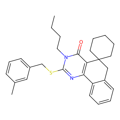 3-butyl-2-((3-methylbenzyl)thio)-3H-spiro[benzo[h]quinazoline-5,1'-cyclohexan]-4(6H)-one structure