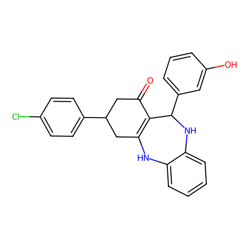 3-(4-chlorophenyl)-11-(3-hydroxyphenyl)-3,4,10,11-tetrahydro-2H-dibenzo[b,e][1,4]diazepin-1-ol structure