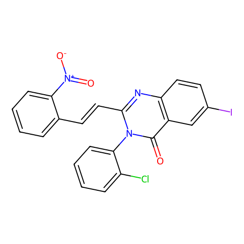 (E)-3-(2-chlorophenyl)-6-iodo-2-(2-nitrostyryl)quinazolin-4(3H)-one structure