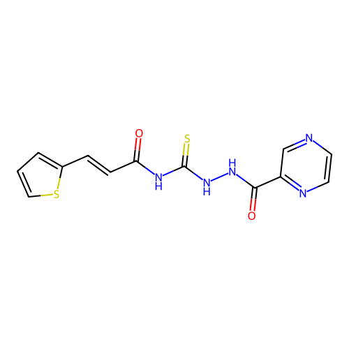 (2E)-N-{[2-(pyrazin-2-ylcarbonyl)hydrazinyl]carbonothioyl}-3-(thiophen-2-yl)prop-2-enamide structure