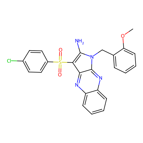3-((4-chlorophenyl)sulfonyl)-1-(2-methoxybenzyl)-1H-pyrrolo[2,3-b]quinoxalin-2-amine structure