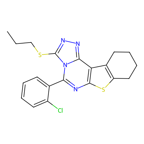 5-(2-chlorophenyl)-3-(propylsulfanyl)-8,9,10,11-tetrahydro[1]benzothieno[3,2-e][1,2,4]triazolo[4,3-c]pyrimidine structure