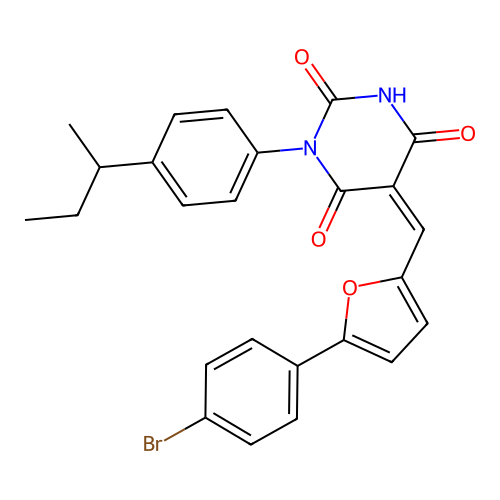 (5Z)-5-[[5-(4-bromophenyl)furan-2-yl]methylidene]-1-(4-butan-2-ylphenyl)-1,3-diazinane-2,4,6-trione structure