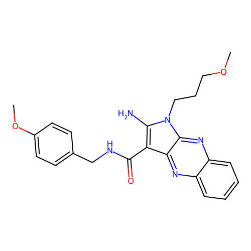 2-amino-N-(4-methoxybenzyl)-1-(3-methoxypropyl)-1H-pyrrolo[2,3-b]quinoxaline-3-carboxamide structure