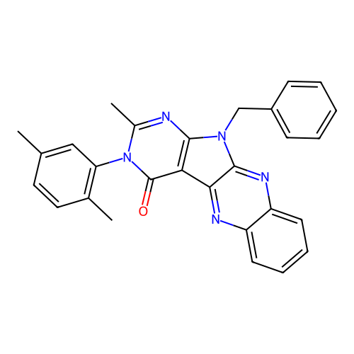 11-benzyl-3-(2,5-dimethylphenyl)-2-methyl-3H-pyrimido[5',4':4,5]pyrrolo[2,3-b]quinoxalin-4(11H)-one structure