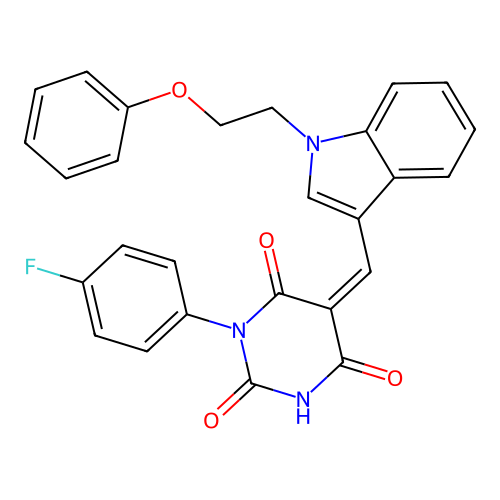 (5Z)-1-(4-fluorophenyl)-5-[[1-(2-phenoxyethyl)indol-3-yl]methylidene]-1,3-diazinane-2,4,6-trione structure