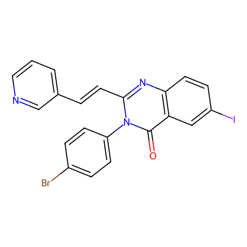 (E)-3-(4-bromophenyl)-6-iodo-2-(2-(pyridin-3-yl)vinyl)quinazolin-4(3H)-one structure