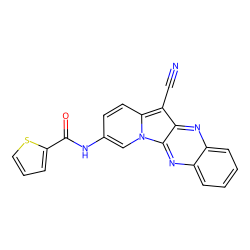 N-(12-cyanoindolizino[2,3-b]quinoxalin-3-yl)thiophene-2-carboxamide structure