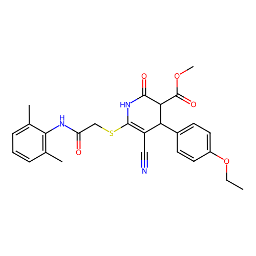 methyl 5-cyano-6-((2-((2,6-dimethylphenyl)amino)-2-oxoethyl)thio)-4-(4-ethoxyphenyl)-2-oxo-1,2,3,4-tetrahydropyridine-3-carboxylate structure