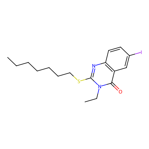 3-ethyl-2-(heptylthio)-6-iodoquinazolin-4(3H)-one structure