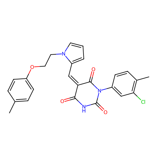 (5Z)-1-(3-chloro-4-methylphenyl)-5-[[1-[2-(4-methylphenoxy)ethyl]pyrrol-2-yl]methylidene]-1,3-diazinane-2,4,6-trione structure