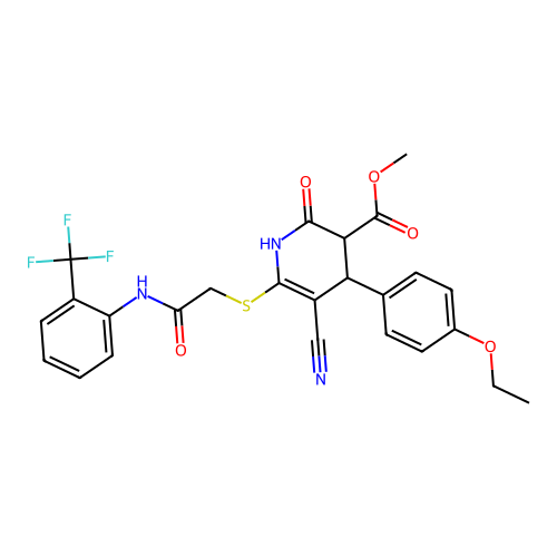 methyl 5-cyano-4-(4-ethoxyphenyl)-2-hydroxy-6-[(2-oxo-2-{[2-(trifluoromethyl)phenyl]amino}ethyl)sulfanyl]-3,4-dihydropyridine-3-carboxylate structure