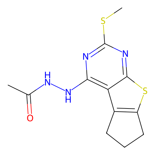 N'-(2-(methylthio)-6,7-dihydro-5H-cyclopenta[4,5]thieno[2,3-d]pyrimidin-4-yl)acetohydrazide structure