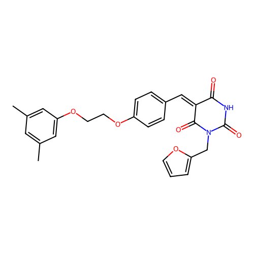 (5Z)-5-[[4-[2-(3,5-dimethylphenoxy)ethoxy]phenyl]methylidene]-1-(furan-2-ylmethyl)-1,3-diazinane-2,4,6-trione structure