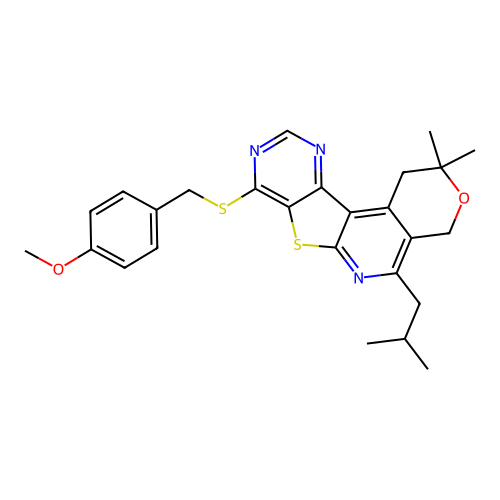 4-{[(5-ISOBUTYL-2,2-DIMETHYL-1,4-DIHYDRO-2H-PYRANO[4'',3'':4',5']PYRIDO[3',2':4,5]THIENO[3,2-D]PYRIMIDIN-8-YL)SULFANYL]METHYL}PHENYL METHYL ETHER structure