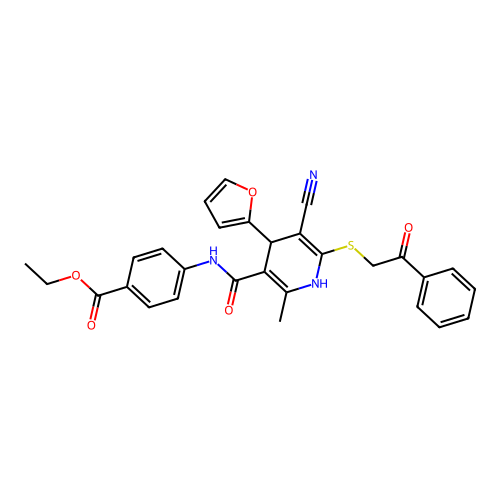 ethyl 4-(5-cyano-4-(furan-2-yl)-2-methyl-6-((2-oxo-2-phenylethyl)thio)-1,4-dihydropyridine-3-carboxamido)benzoate structure