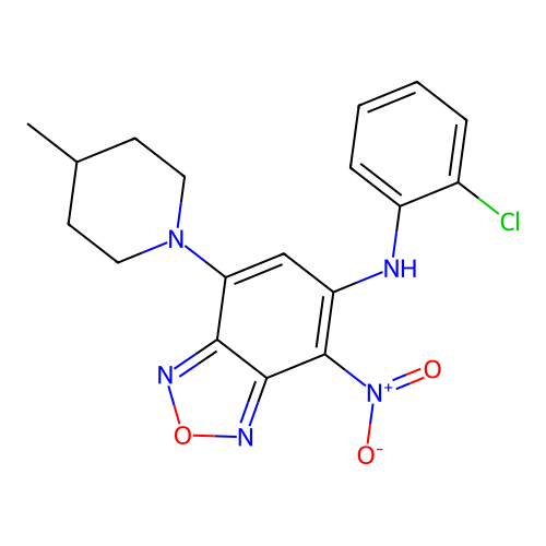 N-(2-chlorophenyl)-7-(4-methylpiperidin-1-yl)-4-nitro-2,1,3-benzoxadiazol-5-amine structure