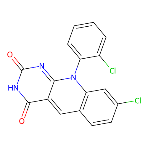 8-chloro-10-(2-chlorophenyl)-2-hydroxypyrimido[4,5-b]quinolin-4(10H)-one structure