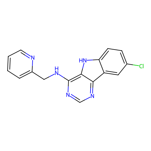 8-chloro-N-(pyridin-2-ylmethyl)-5H-pyrimido[5,4-b]indol-4-amine structure