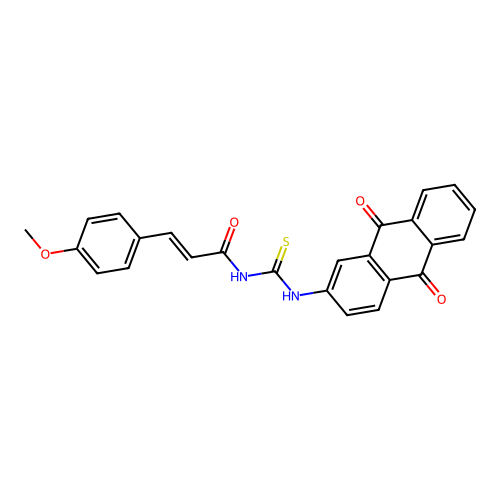 (E)-N-[(9,10-dioxoanthracen-2-yl)carbamothioyl]-3-(4-methoxyphenyl)prop-2-enamide structure