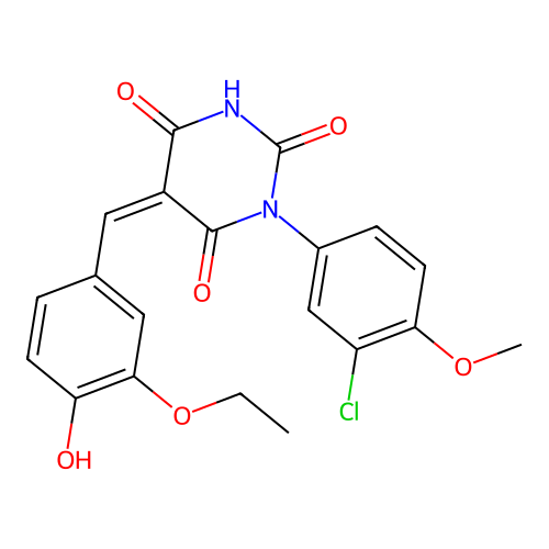 (5Z)-1-(3-chloro-4-methoxyphenyl)-5-(3-ethoxy-4-hydroxybenzylidene)pyrimidine-2,4,6(1H,3H,5H)-trione structure