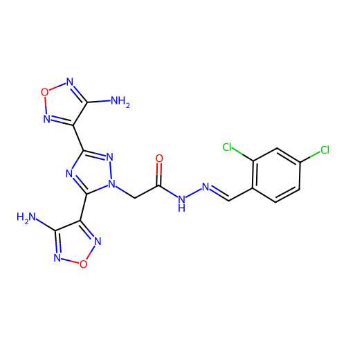 (E)-2-(3,5-bis(4-amino-1,2,5-oxadiazol-3-yl)-1H-1,2,4-triazol-1-yl)-N'-(2,4-dichlorobenzylidene)acetohydrazide structure