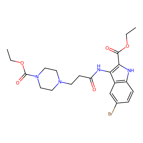 ethyl 5-bromo-3-(3-(4-(ethoxycarbonyl)piperazin-1-yl)propanamido)-1H-indole-2-carboxylate structure