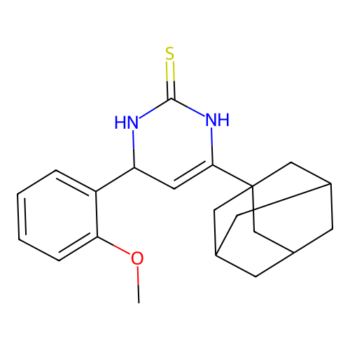6-((3r,5r,7r)-adamantan-1-yl)-4-(2-methoxyphenyl)-3,4-dihydropyrimidine-2(1H)-thione structure