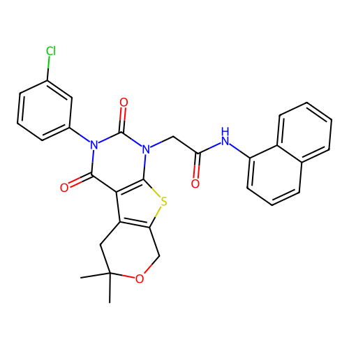 2-(3-(3-chlorophenyl)-6,6-dimethyl-2,4-dioxo-2,3,4,5,6,8-hexahydro-1H-pyrano[4',3':4,5]thieno[2,3-d]pyrimidin-1-yl)-N-(naphthalen-1-yl)acetamide structure