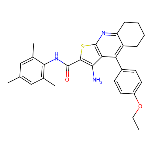 3-amino-4-(4-ethoxyphenyl)-N-(2,4,6-trimethylphenyl)-5,6,7,8-tetrahydrothieno[2,3-b]quinoline-2-carboxamide structure