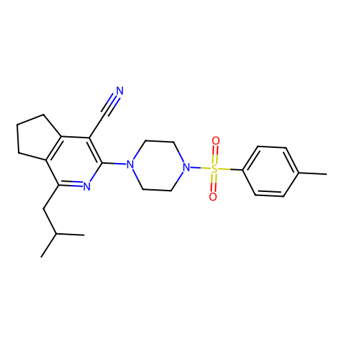 1-isobutyl-3-(4-tosylpiperazin-1-yl)-6,7-dihydro-5H-cyclopenta[c]pyridine-4-carbonitrile structure