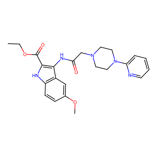 ethyl 5-methoxy-3-[[2-(4-pyridin-2-ylpiperazin-1-yl)acetyl]amino]-1H-indole-2-carboxylate structure