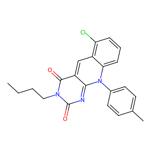 3-butyl-6-chloro-10-(p-tolyl)pyrimido[4,5-b]quinoline-2,4(3H,10H)-dione structure