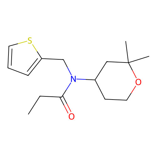 N-(2,2-dimethyltetrahydro-2H-pyran-4-yl)-N-(2-thienylmethyl)propanamide structure