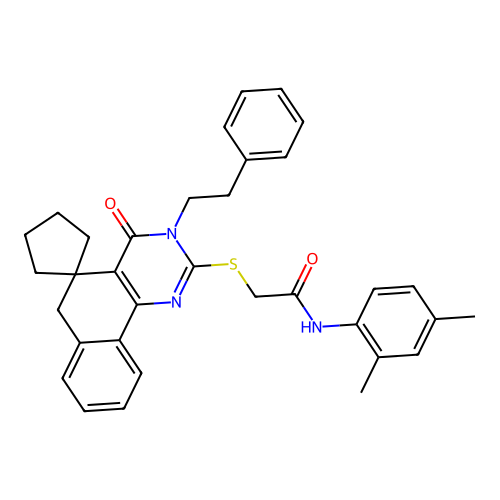N-(2,4-dimethylphenyl)-2-((4-oxo-3-phenethyl-4,6-dihydro-3H-spiro[benzo[h]quinazoline-5,1'-cyclopentan]-2-yl)thio)acetamide structure