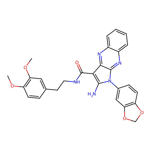 2-amino-1-(1,3-benzodioxol-5-yl)-N-[2-(3,4-dimethoxyphenyl)ethyl]-1H-pyrrolo[2,3-b]quinoxaline-3-carboxamide structure