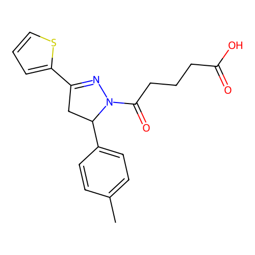 5-[5-(4-methylphenyl)-3-(thiophen-2-yl)-4,5-dihydro-1H-pyrazol-1-yl]-5-oxopentanoic acid structure