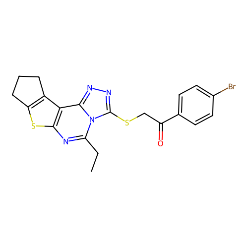 1-(4-bromophenyl)-2-((5-ethyl-9,10-dihydro-8H-cyclopenta[4,5]thieno[3,2-e][1,2,4]triazolo[4,3-c]pyrimidin-3-yl)thio)ethanone structure