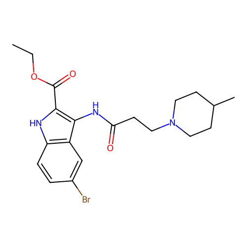 ethyl 5-bromo-3-(3-(4-methylpiperidin-1-yl)propanamido)-1H-indole-2-carboxylate structure