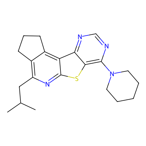 4-(2-methylpropyl)-7-(piperidin-1-yl)-2,3-dihydro-1H-cyclopenta[4',5']pyrido[3',2':4,5]thieno[3,2-d]pyrimidine structure