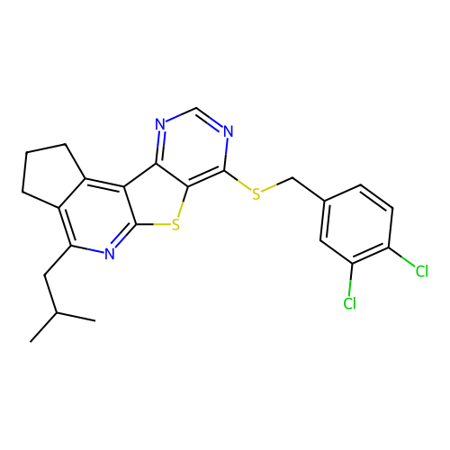 7-((3,4-dichlorobenzyl)thio)-4-isobutyl-2,3-dihydro-1H-cyclopenta[4',5']pyrido[3',2':4,5]thieno[3,2-d]pyrimidine structure