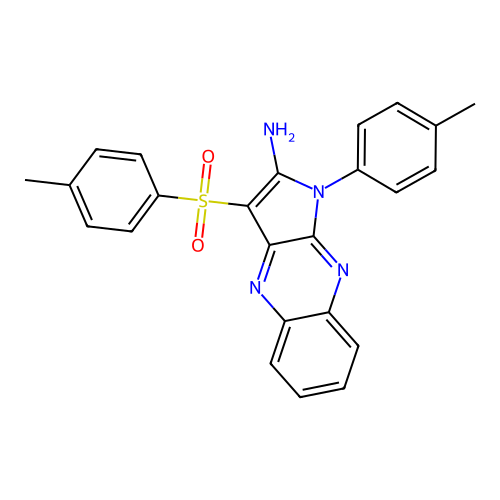 1-(p-tolyl)-3-tosyl-1H-pyrrolo[2,3-b]quinoxalin-2-amine structure