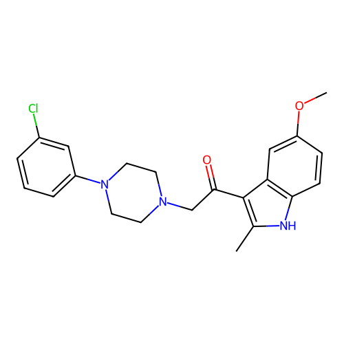 2-[4-(3-chlorophenyl)piperazin-1-yl]-1-(5-methoxy-2-methyl-1H-indol-3-yl)ethanone structure