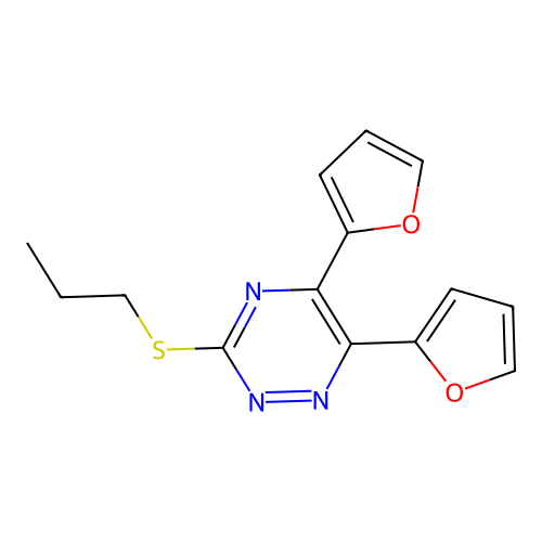 5,6-Di(furan-2-yl)-3-(propylsulfanyl)-1,2,4-triazine structure