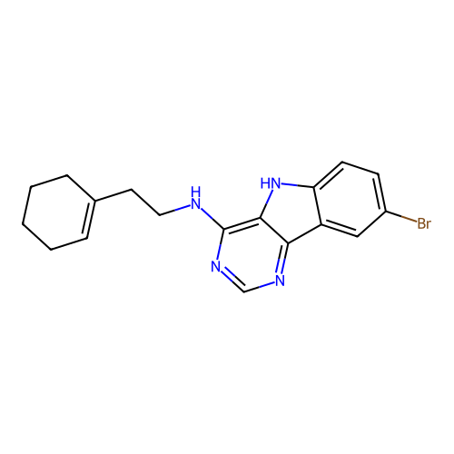 8-bromo-N-(2-(cyclohex-1-en-1-yl)ethyl)-5H-pyrimido[5,4-b]indol-4-amine structure